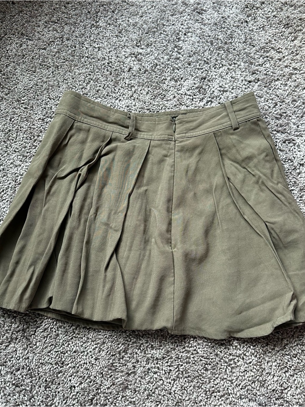 Zara Olive Green Pleated Skater Shorts